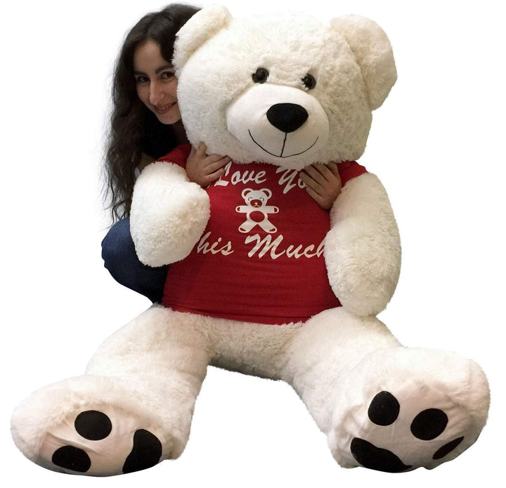 Giant Valentine Teddy Bear 52 Inch White Soft, Wears Removable T-shirt I Love You This Much