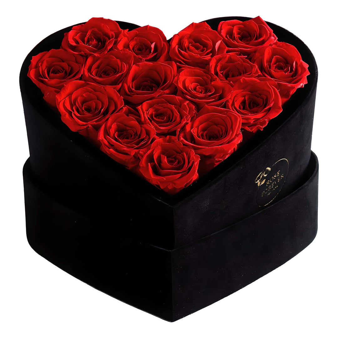 16 Preserved Roses Eternal Forever Rose Gift in Heart-Shaped Black Velvet Box - Valentines  Day Luxury Flowers  to Express Heart Felt Love