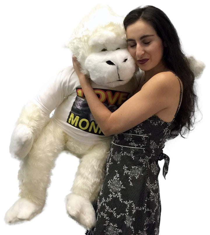 American Made Jumbo Stuffed White Gorilla Wearing LOVE MONKEY T-shirt 40 Inches Soft Plush