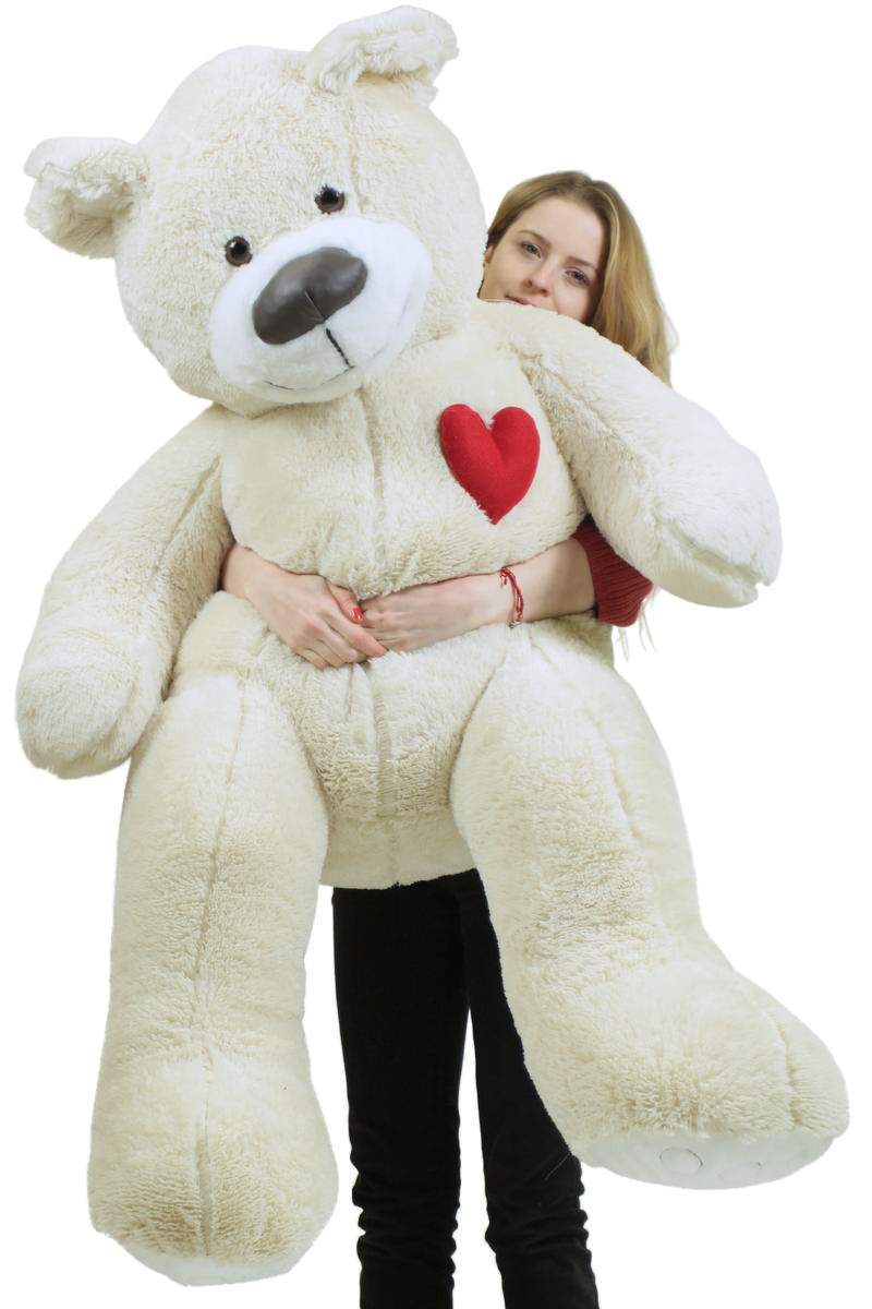 5 Foot Super Soft White Teddy Bear With Heart on Chest to Express Love, Weighs 15 Pounds, Made in USA