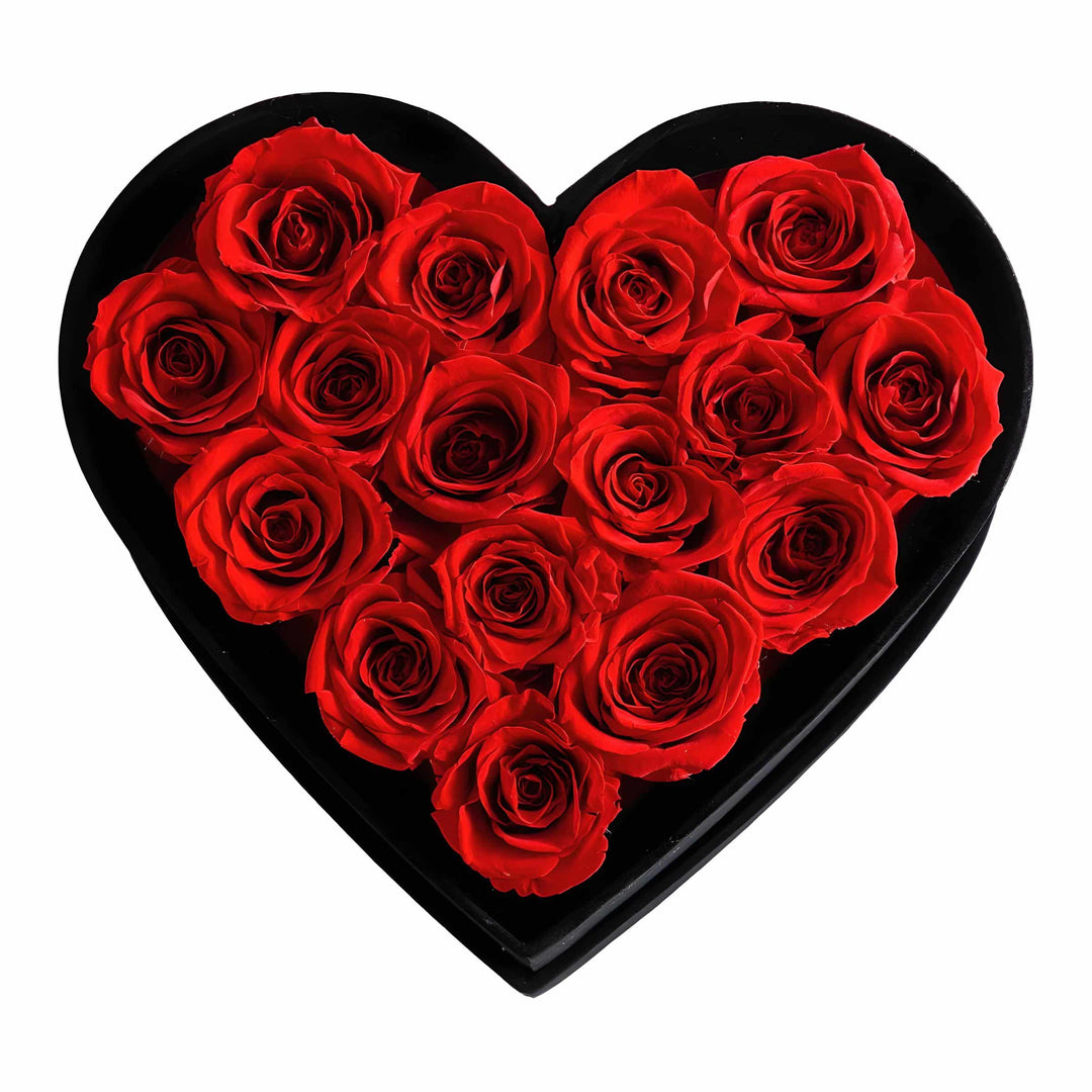 16 Preserved Roses Eternal Forever Rose Gift in Heart-Shaped Black Velvet Box - Valentines  Day Luxury Flowers  to Express Heart Felt Love