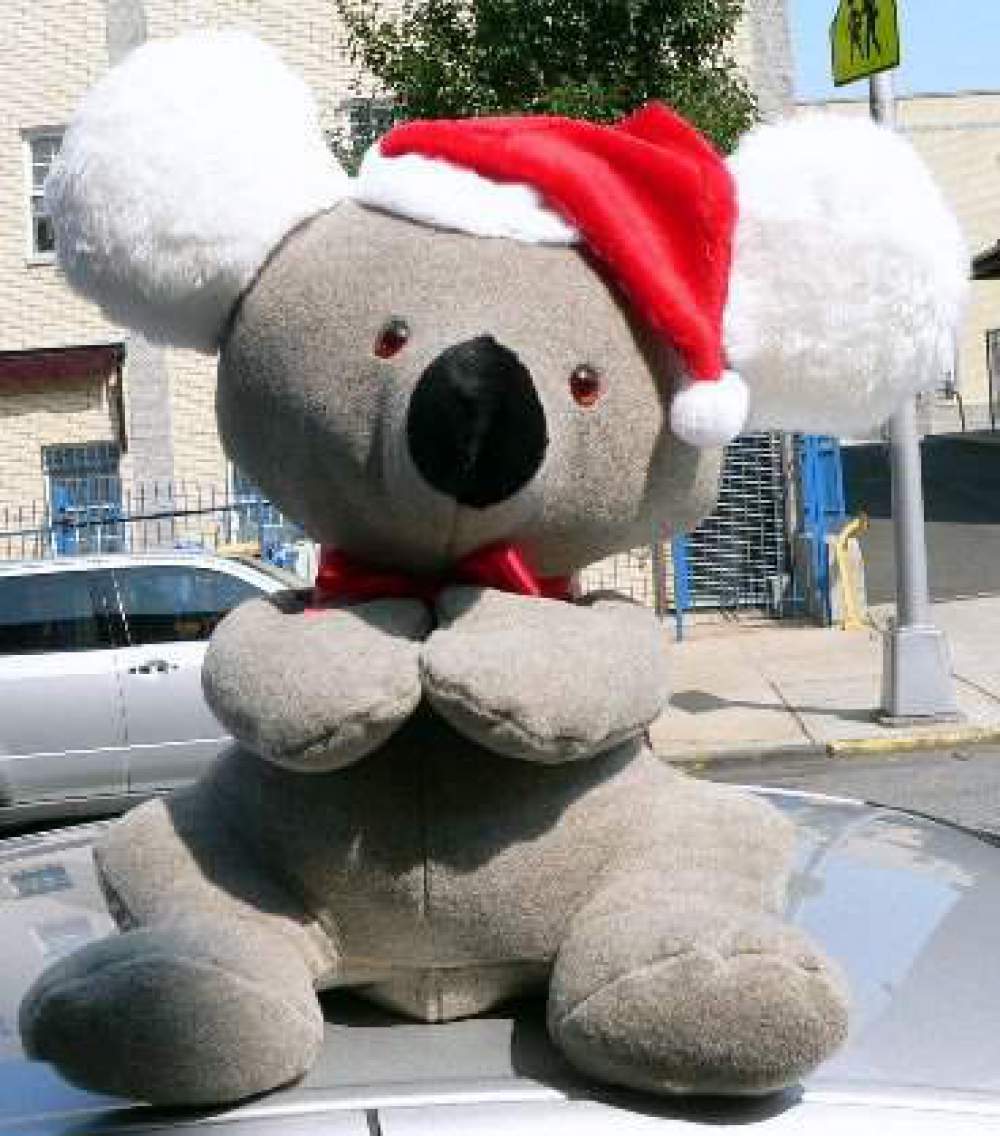 American Made Big Stuffed Koala Bear 26 Inch Soft Wears Christmas Santa Hat