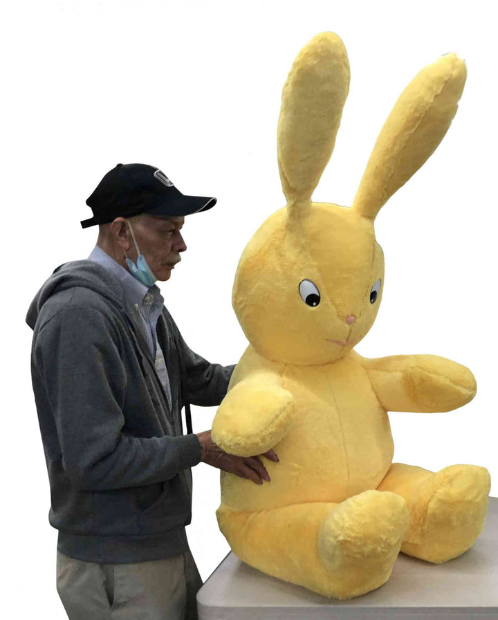 American Made Giant Stuffed Easter Bunny 62 Inches Yellow Soft Big Plush Rabbit 5.2 Feet Tall Made in USA