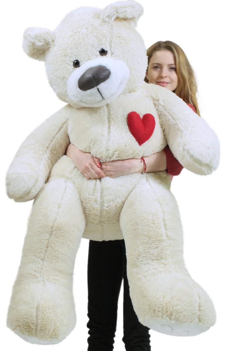5 Foot Super Soft White Teddy Bear With Heart on Chest to Express Love, Weighs 15 Pounds, Made in USA