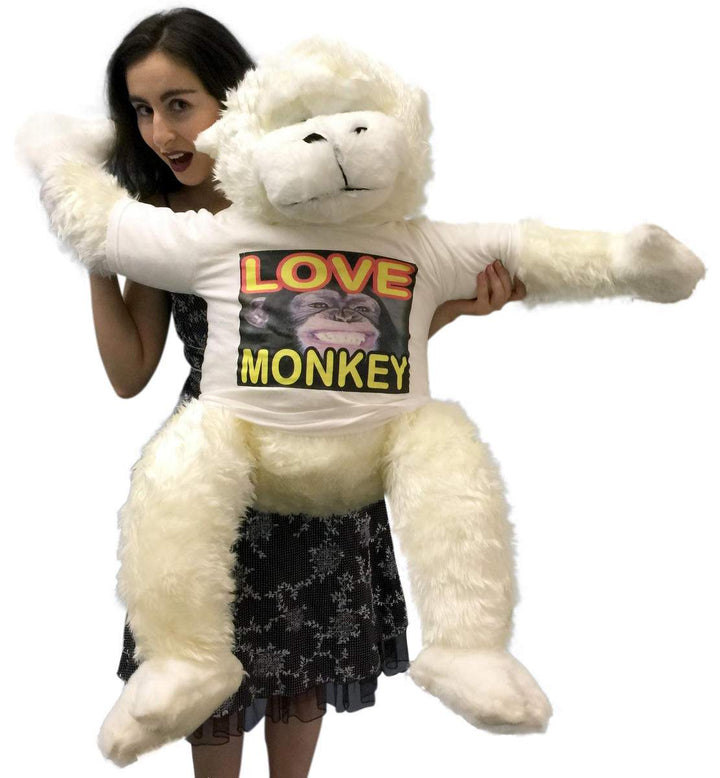 American Made Jumbo Stuffed White Gorilla Wearing LOVE MONKEY T-shirt 40 Inches Soft Plush