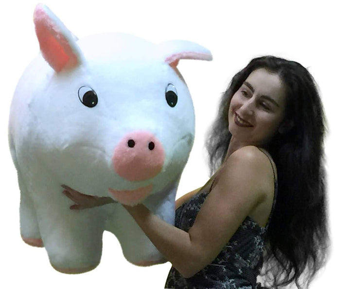 American Made Extra Large Stuffed Pig 32 Inches 82 cm Soft White Big Plush Brand Huge Hog Farm Animal Plushie Made in the USA