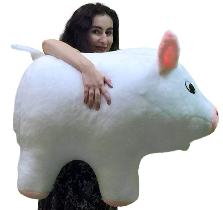 American Made Extra Large Stuffed Pig 32 Inches 82 cm Soft White Big Plush Brand Huge Hog Farm Animal Plushie Made in the USA