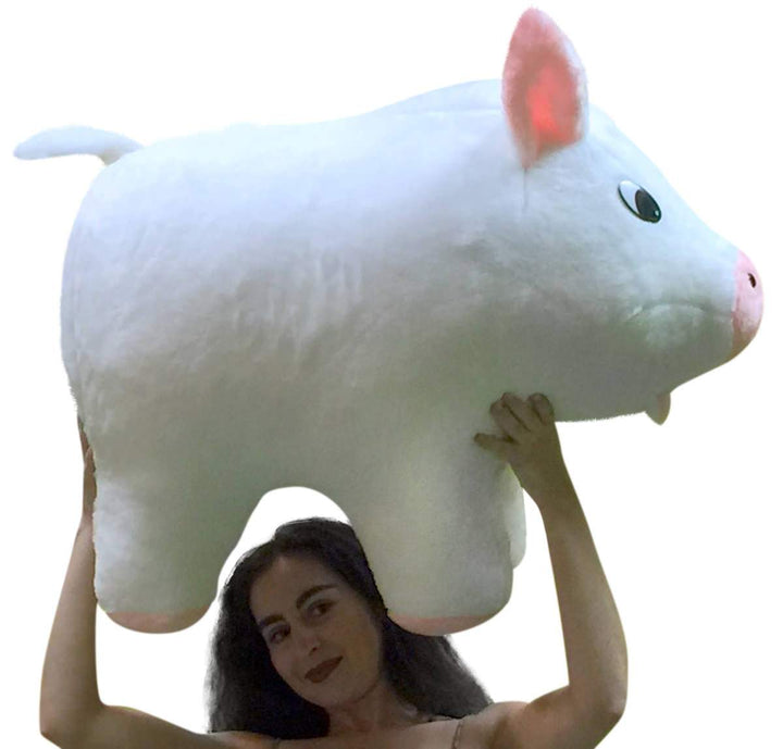 American Made Extra Large Stuffed Pig 32 Inches 82 cm Soft White Big Plush Brand Huge Hog Farm Animal Plushie Made in the USA