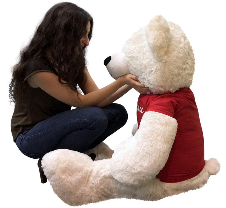 Giant Valentine Teddy Bear 52 Inch White Soft, Wears Removable T-shirt I Love You This Much