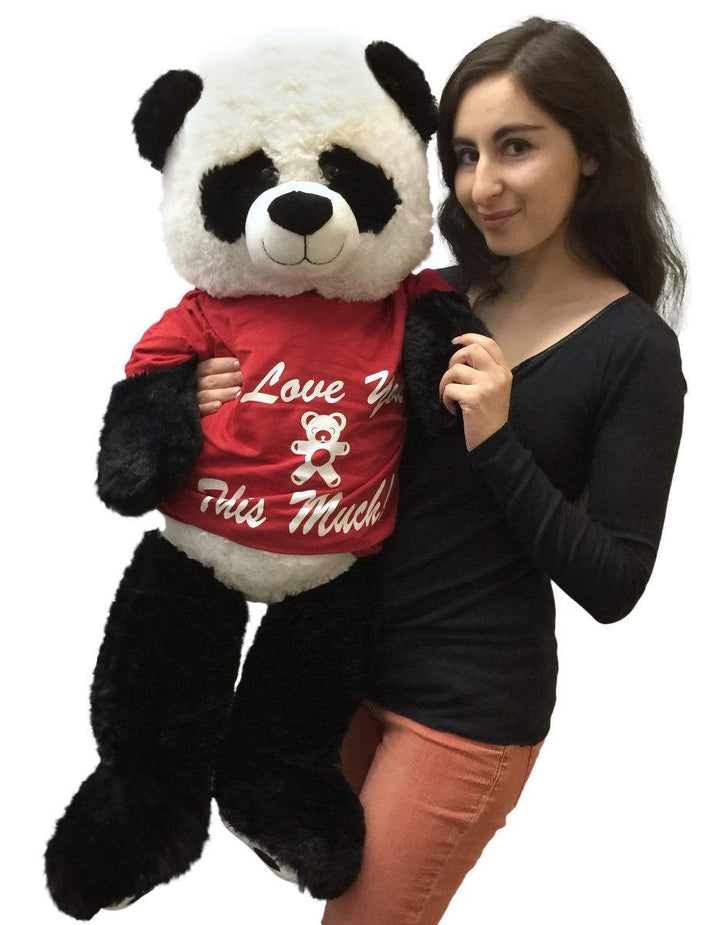 3 Foot Giant Stuffed Panda 36 Inch Soft Wears Removable Tshirt I Love You This Much