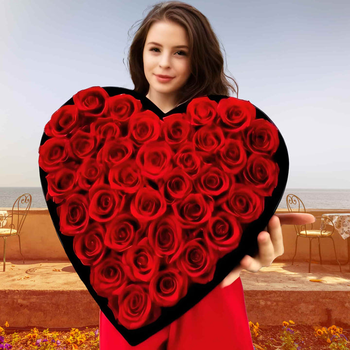 36 Preserved Roses Eternal Forever Rose Gift in Heart-Shaped Black Velvet Box - Valentines  Day Luxury Flowers  to Express Heart Felt Love