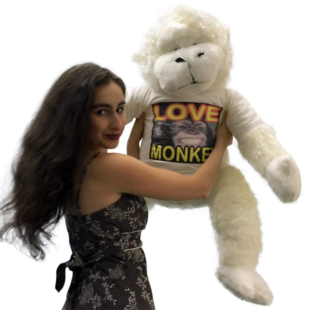 American Made Jumbo Stuffed White Gorilla Wearing LOVE MONKEY T-shirt 40 Inches Soft Plush