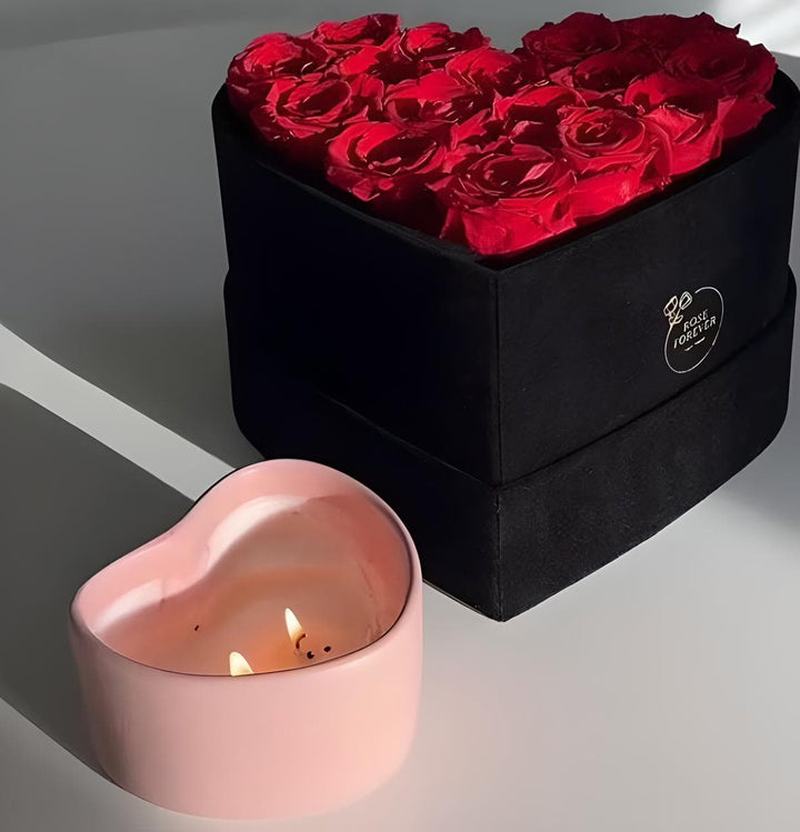 16 Preserved Roses Eternal Forever Rose Gift in Heart-Shaped Black Velvet Box - Valentines  Day Luxury Flowers  to Express Heart Felt Love