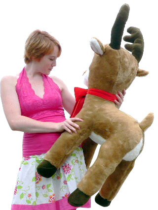 American Made Life size 4 feet-tall Big Plush Reindeer Wearing Red Scarf - Jumbo Christmas Winter Deer