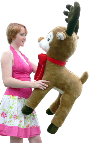 American Made Life size 4 feet-tall Big Plush Reindeer Wearing Red Scarf - Jumbo Christmas Winter Deer