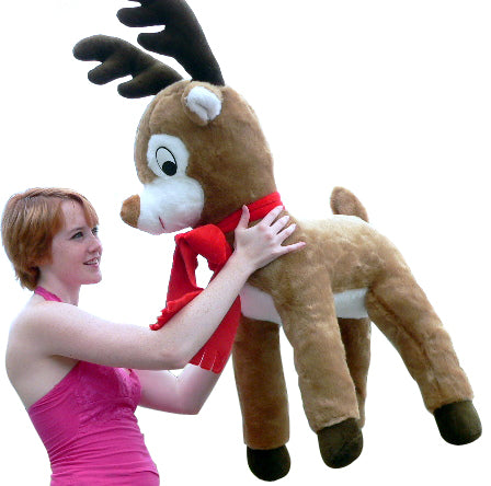 American Made Life size 4 feet-tall Big Plush Reindeer Wearing Red Scarf - Jumbo Christmas Winter Deer