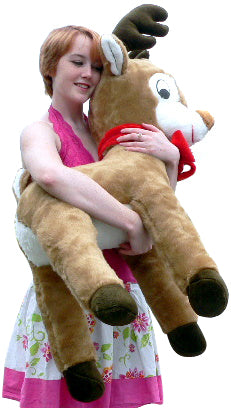 American Made Life size 4 feet-tall Big Plush Reindeer Wearing Red Scarf - Jumbo Christmas Winter Deer