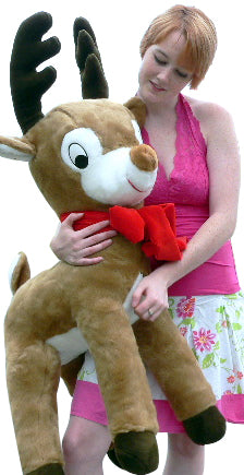 American Made Life size 4 feet-tall Big Plush Reindeer Wearing Red Scarf - Jumbo Christmas Winter Deer