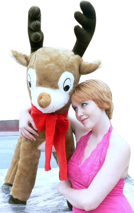 American Made Life size 4 feet-tall Big Plush Reindeer Wearing Red Scarf - Jumbo Christmas Winter Deer