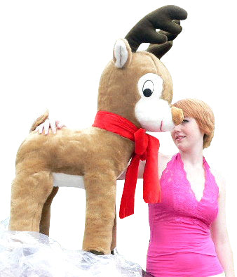 American Made Life size 4 feet-tall Big Plush Reindeer Wearing Red Scarf - Jumbo Christmas Winter Deer