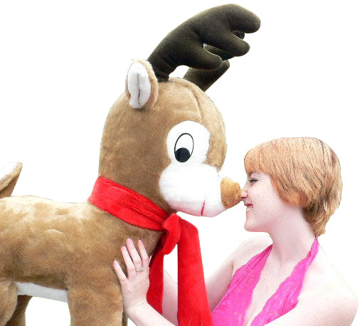 American Made Life size 4 feet-tall Big Plush Reindeer Wearing Red Scarf - Jumbo Christmas Winter Deer
