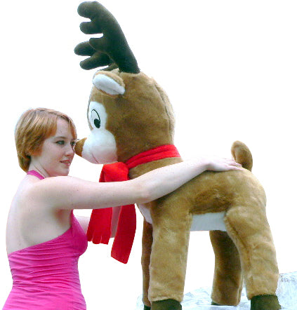American Made Life size 4 feet-tall Big Plush Reindeer Wearing Red Scarf - Jumbo Christmas Winter Deer