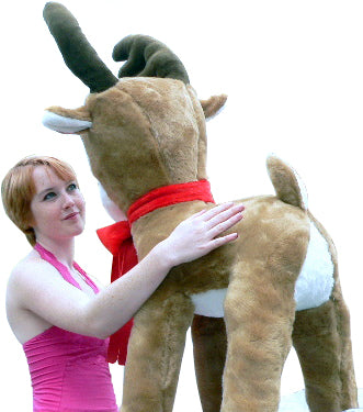 American Made Life size 4 feet-tall Big Plush Reindeer Wearing Red Scarf - Jumbo Christmas Winter Deer