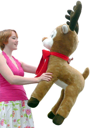 American Made Life size 4 feet-tall Big Plush Reindeer Wearing Red Scarf - Jumbo Christmas Winter Deer