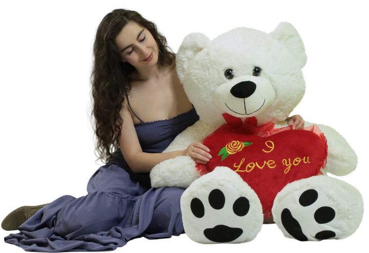 Giant White Teddy Bear 52 Inch Soft Big Plush Bear Holds I Love You Heart Pillow