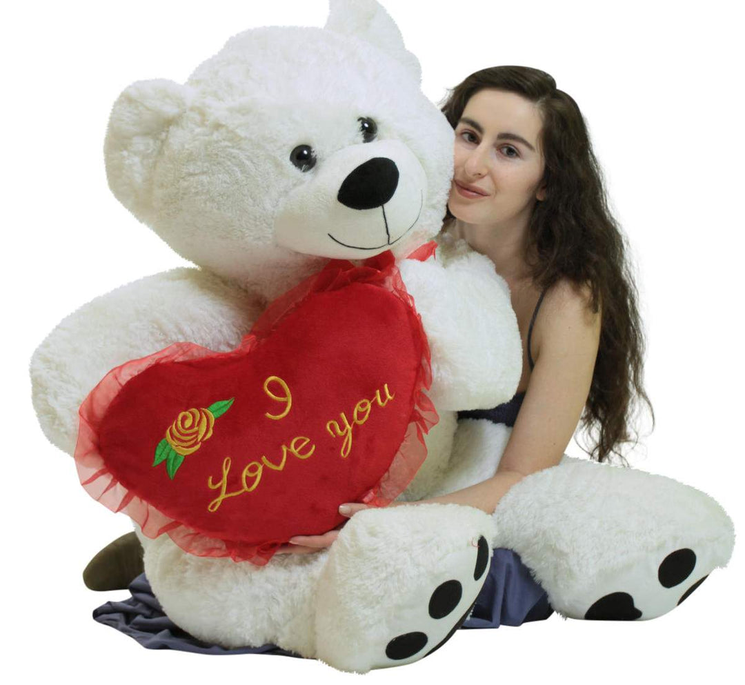 Giant White Teddy Bear 52 Inch Soft Big Plush Bear Holds I Love You Heart Pillow