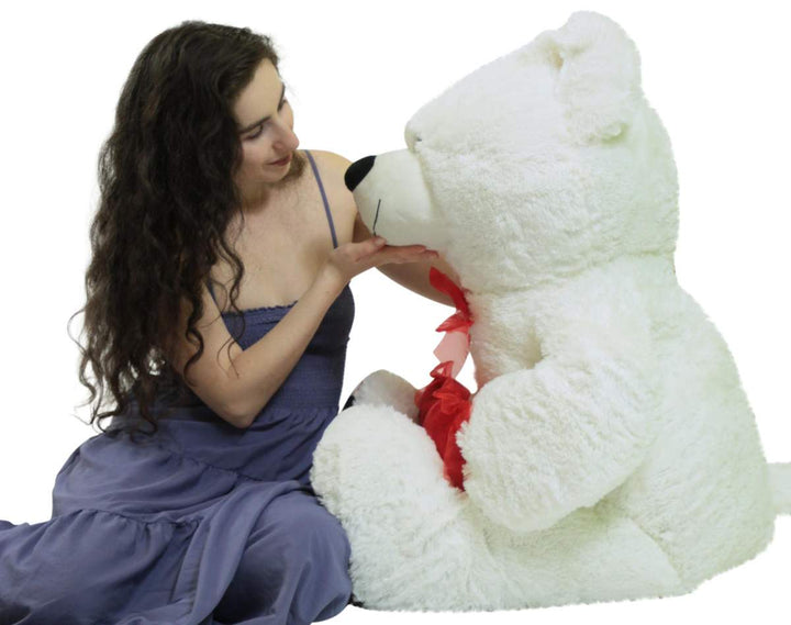 Giant White Teddy Bear 52 Inch Soft Big Plush Bear Holds I Love You Heart Pillow