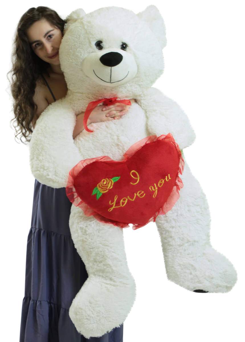 Giant White Teddy Bear 52 Inch Soft Big Plush Bear Holds I Love You Heart Pillow