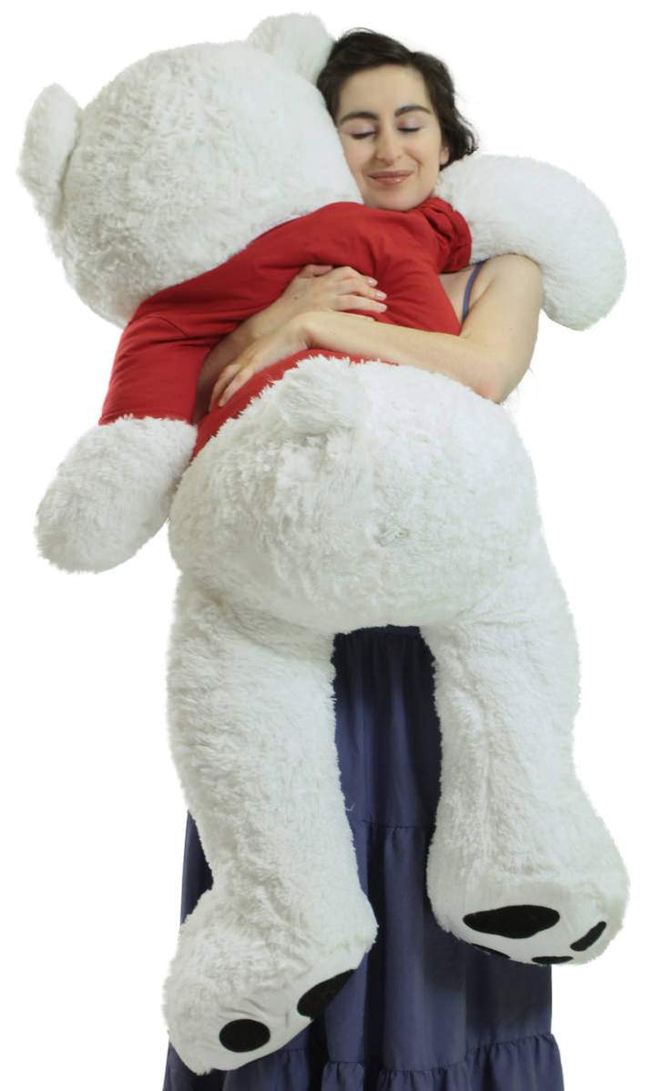 Giant White Teddy Bear 52 Inch Soft, Wears Removable T-shirt Official Snuggle Buddy