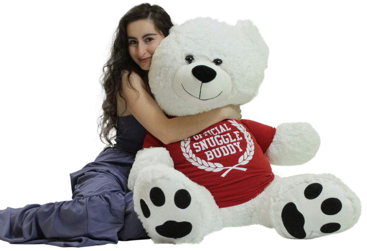 Giant White Teddy Bear 52 Inch Soft, Wears Removable T-shirt Official Snuggle Buddy