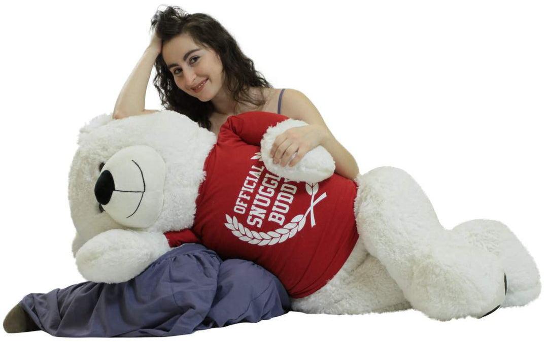 Giant White Teddy Bear 52 Inch Soft, Wears Removable T-shirt Official Snuggle Buddy