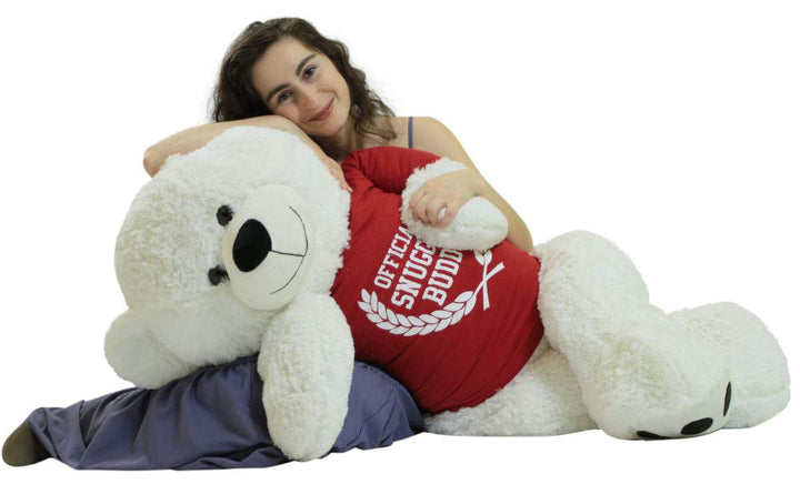Giant White Teddy Bear 52 Inch Soft, Wears Removable T-shirt Official Snuggle Buddy