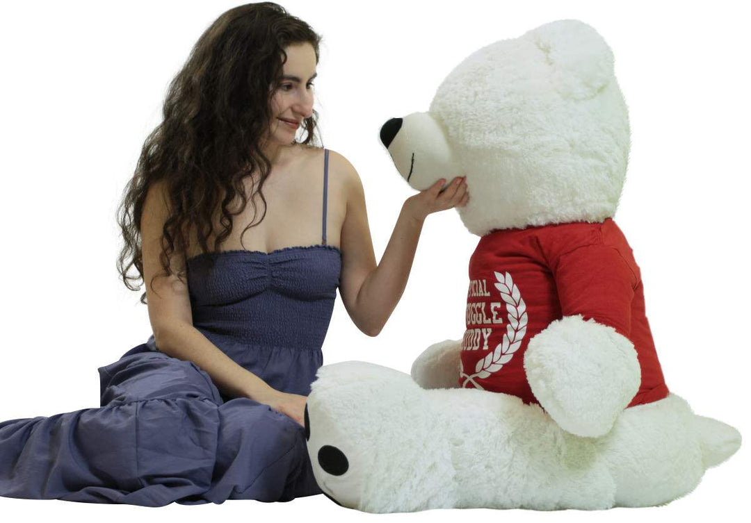 Giant White Teddy Bear 52 Inch Soft, Wears Removable T-shirt Official Snuggle Buddy