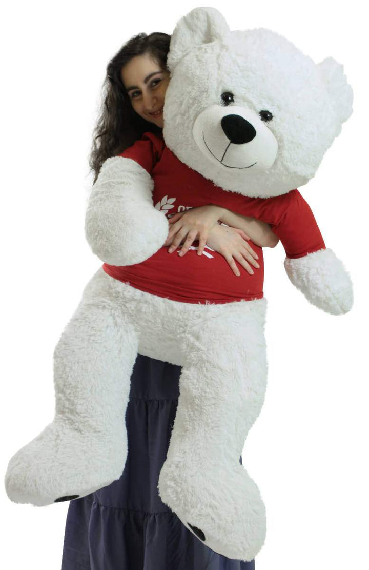 Giant White Teddy Bear 52 Inch Soft, Wears Removable T-shirt Official Snuggle Buddy