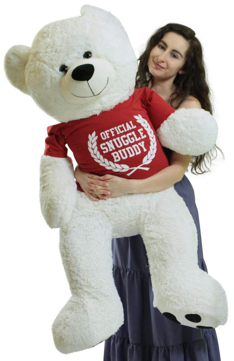 Giant White Teddy Bear 52 Inch Soft, Wears Removable T-shirt Official Snuggle Buddy