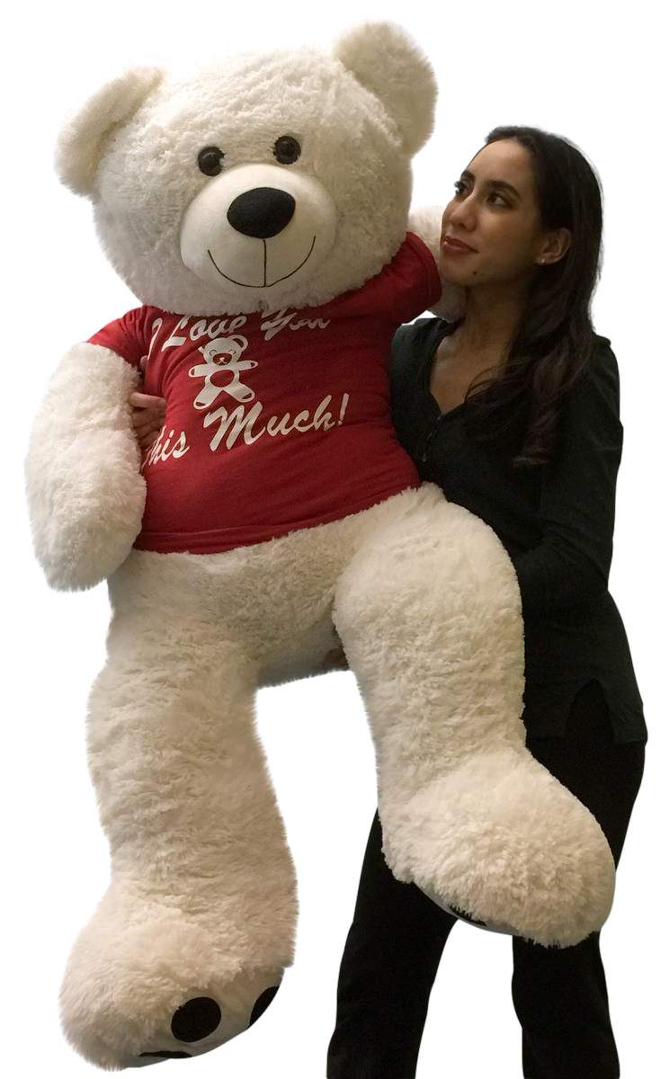 Giant Teddy Bear 52 Inch Soft White Wears Removable Tshirt I LOVE YOU THIS MUCH