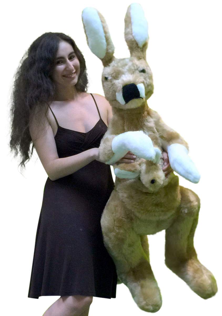 American Made Big Stuffed Kangaroo 42 Inches Tall With Baby in Pouch Made in the USA America