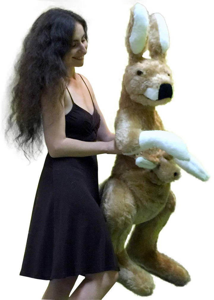 American Made Big Stuffed Kangaroo 42 Inches Tall With Baby in Pouch Made in the USA America