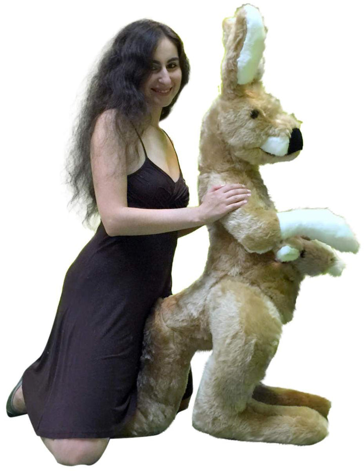 American Made Big Stuffed Kangaroo 42 Inches Tall With Baby in Pouch Made in the USA America