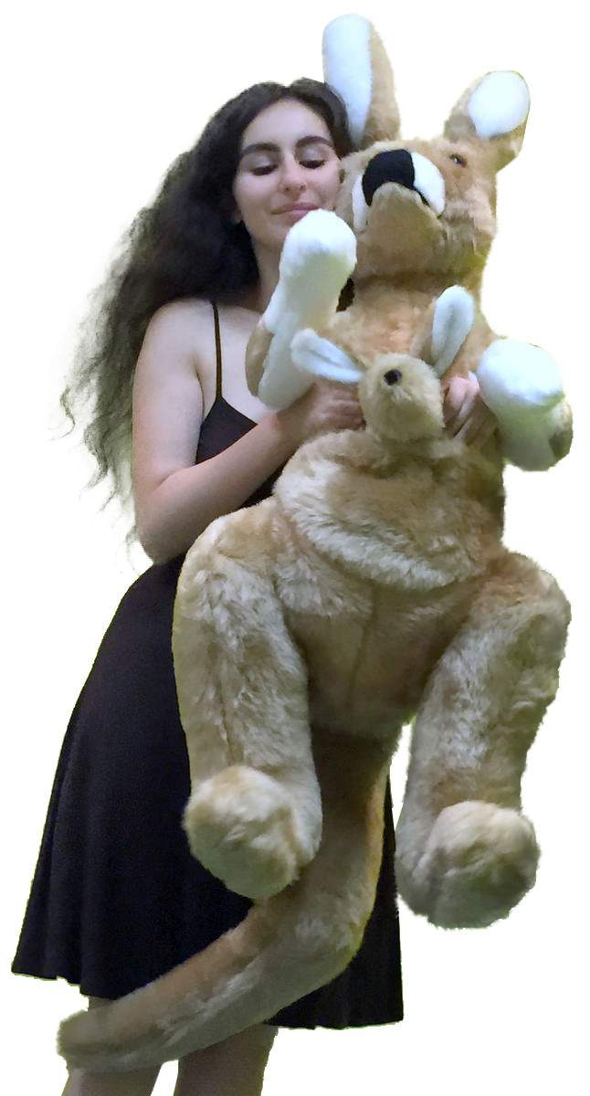 American Made Big Stuffed Kangaroo 42 Inches Tall With Baby in Pouch Made in the USA America