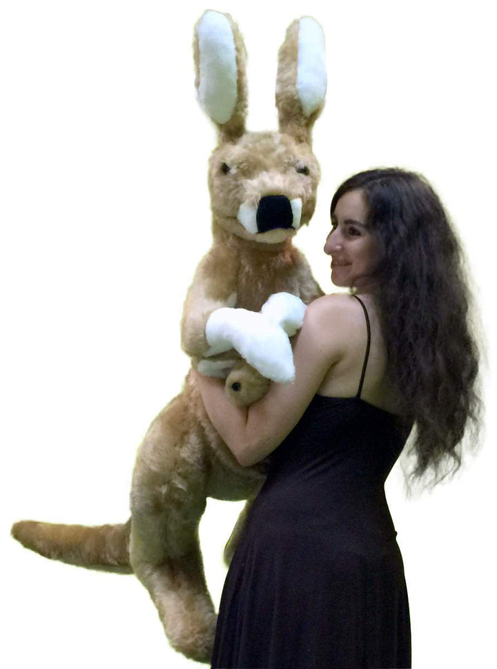American Made Big Stuffed Kangaroo 42 Inches Tall With Baby in Pouch Made in the USA America