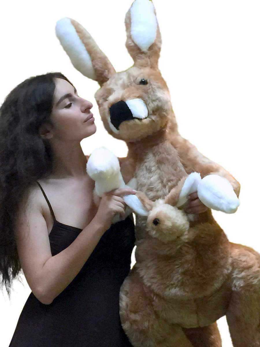 American Made Big Stuffed Kangaroo 42 Inches Tall With Baby in Pouch Made in the USA America