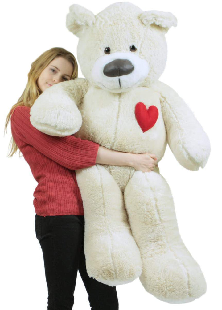 5 Foot Super Soft White Teddy Bear With Heart on Chest to Express Love, Weighs 15 Pounds, Made in USA