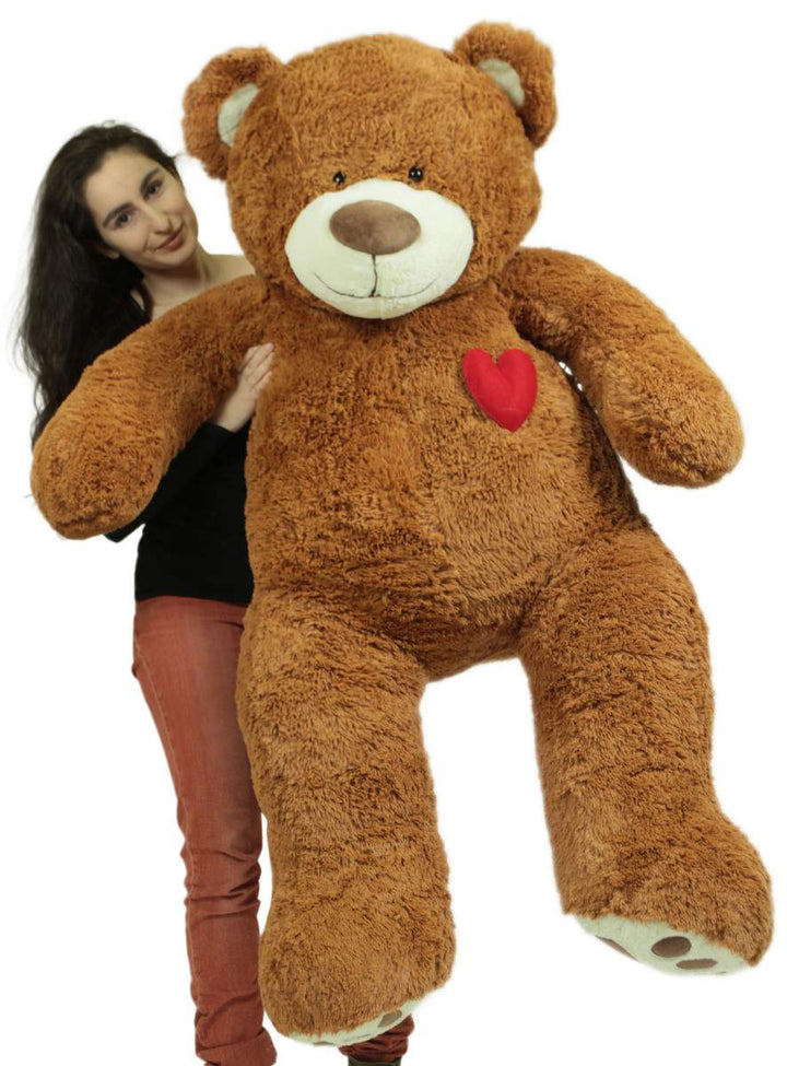 Big Plush Giant  5 Foot Teddy Bear with Heart on Chest, Honey Brown Color, Huge Plushie Gift of Love