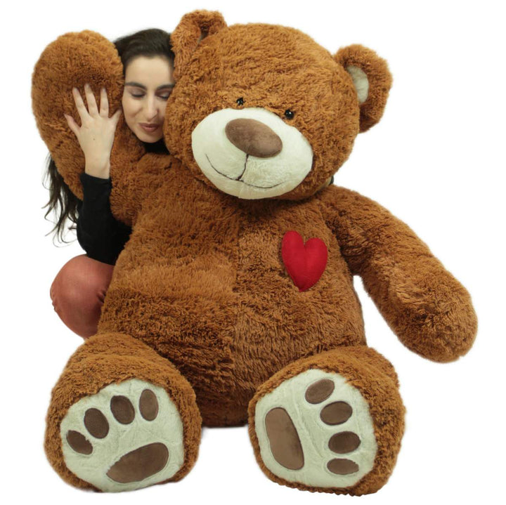 Big Plush Giant  5 Foot Teddy Bear with Heart on Chest, Honey Brown Color, Huge Plushie Gift of Love