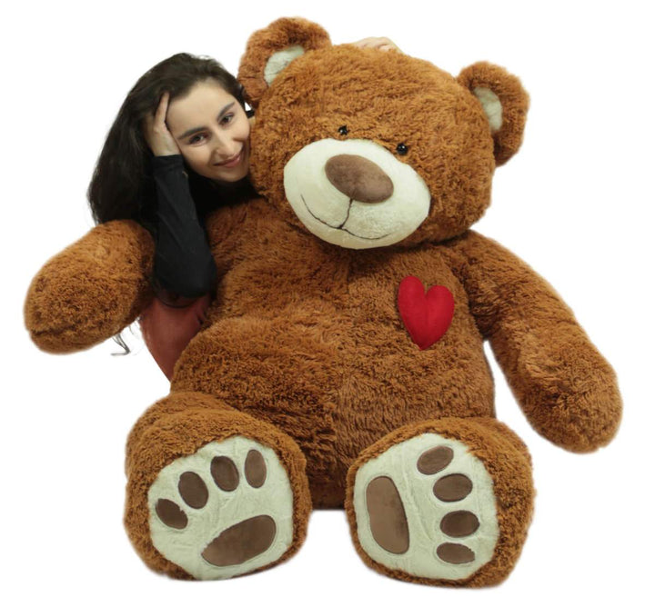 Big Plush Giant  5 Foot Teddy Bear with Heart on Chest, Honey Brown Color, Huge Plushie Gift of Love